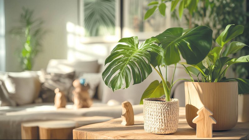 Wohnzimmer mit grünen Pflanzen zur Luftverbesserung