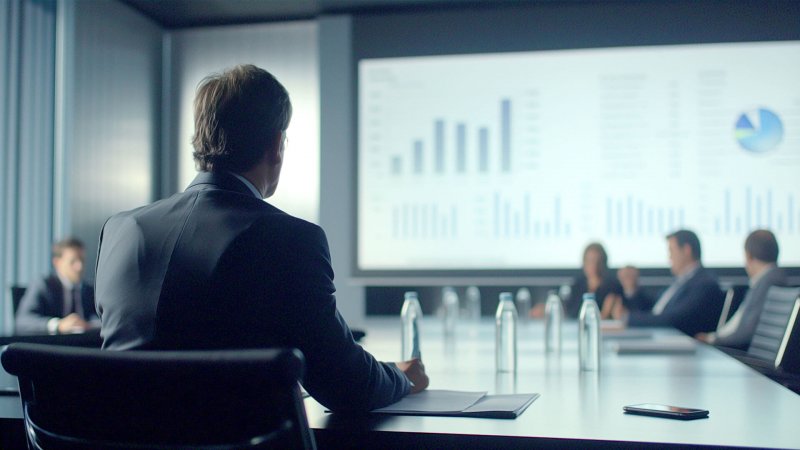 Personen analysieren Diagramme in einem Konferenzraum