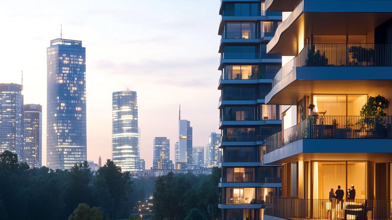 Moderne Hochhäuser bei Sonnenuntergang in der Stadt